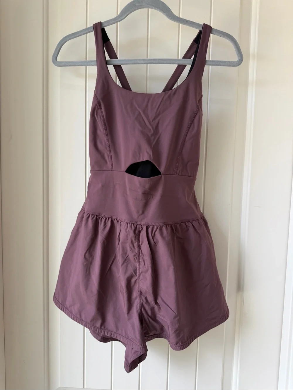 Free People Athletic Crossback Romper in Wine and Light Blue